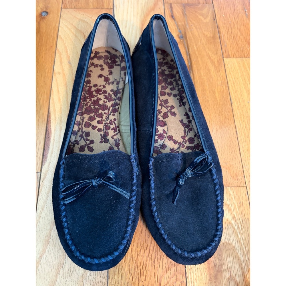 Lands' End suede flat loafers driving moccasins navy blue women's size  10